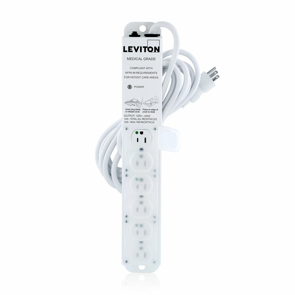 5306M-1N5 Power Outlet Strip With Locking Cover, 125 V AC, 12 A, 6 Outlets, 15 ft L Cord, Surface Mount