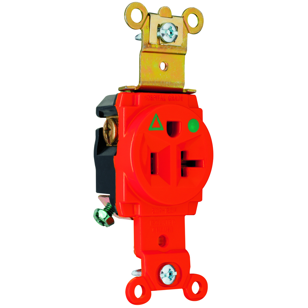 IG8301 Isolated Ground Heavy Duty Single Receptacle, Back and Side Wire, 20 Amp, 125V, Orange