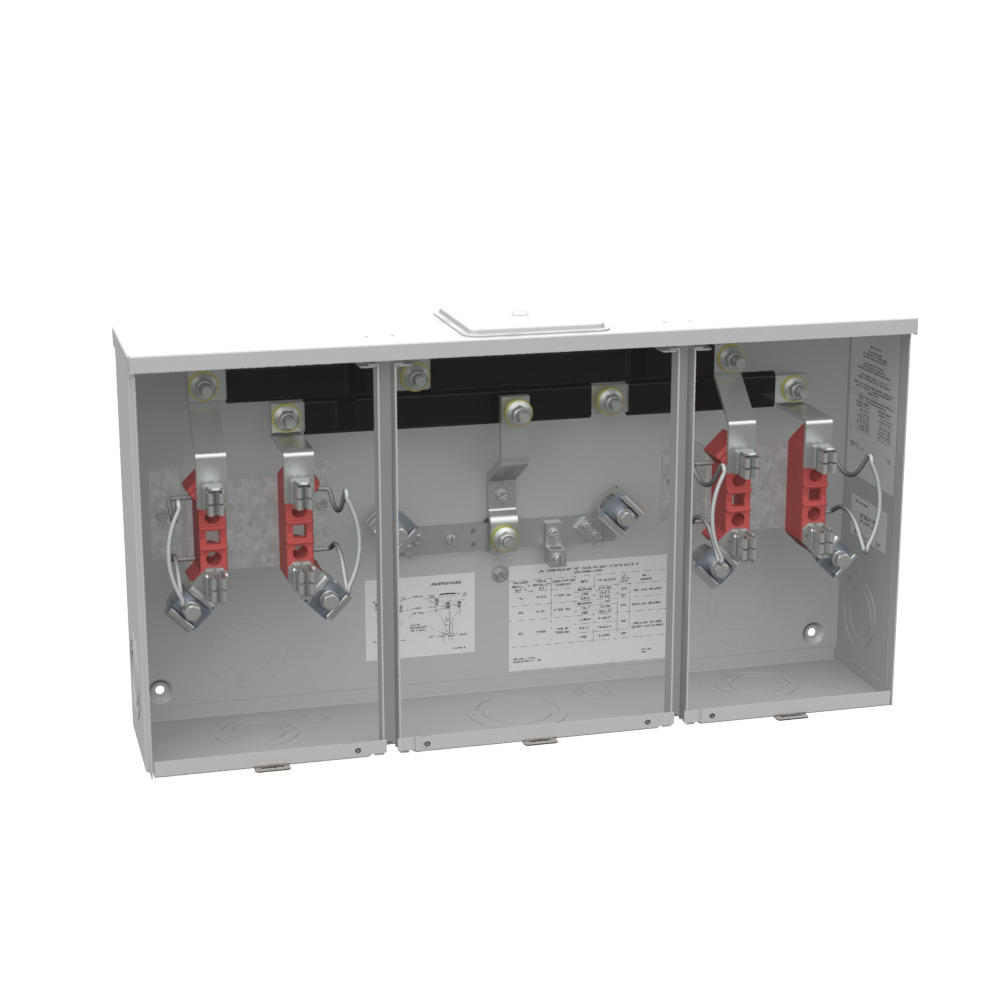 U1252-X-HSP Meter Socket, 200 Amp, 1 Phase, Ringless, No Bypass, 4 Term, 2 Position, OH or UG with Center Wireway, 300V, Stainless Steel Hasp
