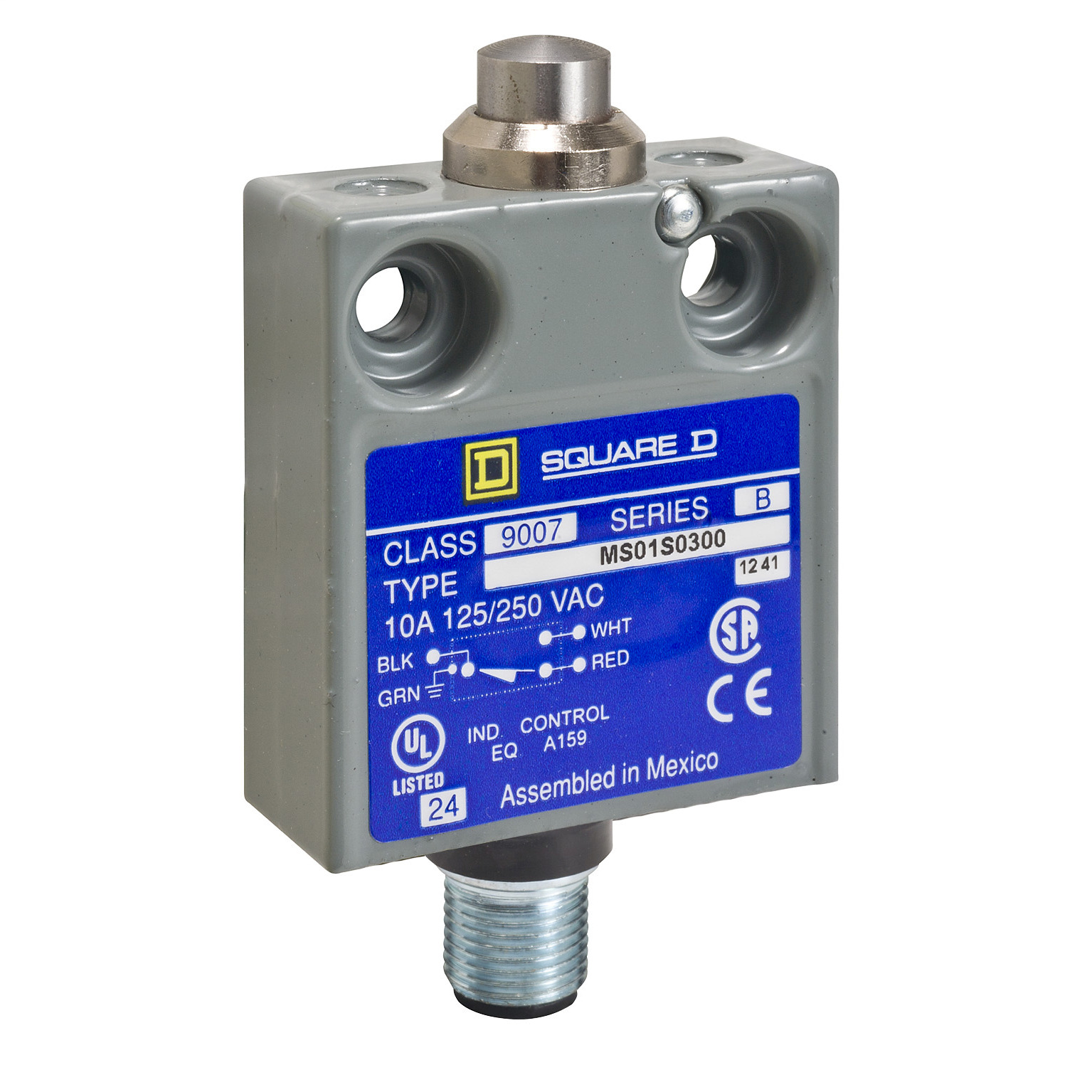 9007MS01S0054 Fixed Miniature Potted Limit Switch, 120/240 VAC, 28 VDC, 3 A, 1CO 1 Form C SPDT Contact, 1 Pole
