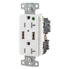 USB Charger Duplex Receptacle, HospitalGrade, 20A 125V, 2-Pole 3-Wire Grounding, 5-20R, 2) 5A "A" USB Ports,White