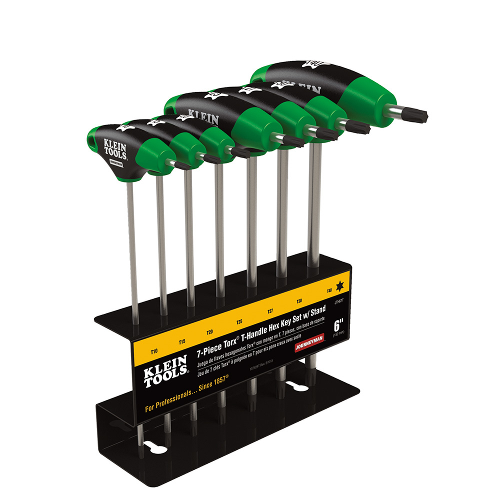 JTH67T Torx Journeyman Hex Key Set With Stand, 7 Pieces, T10 to T40 Hex, T-Handle Grip Handle, Steel