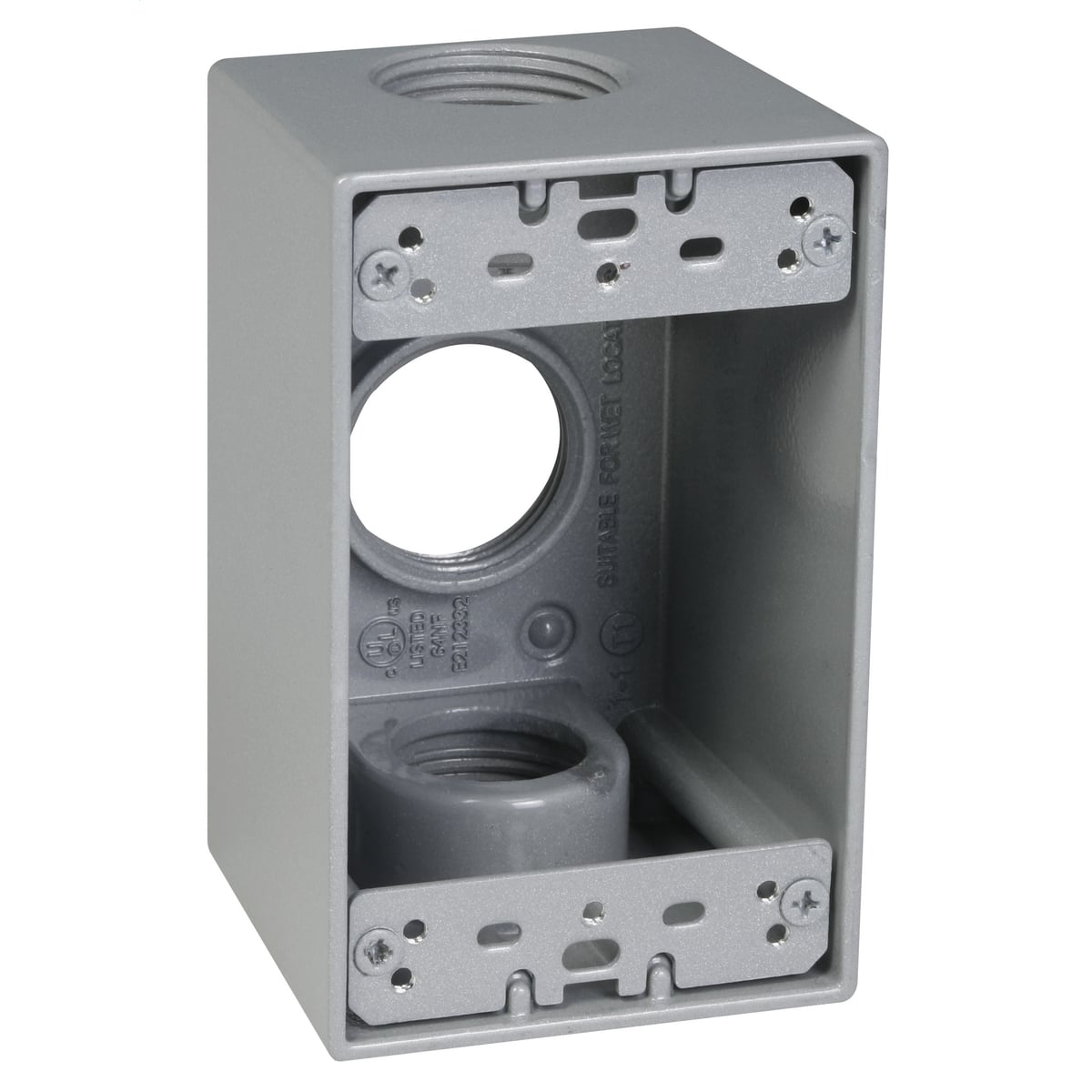 SB3100S Weatherproof Outlet Box, Die Cast Metal, 23 cu-in Capacity, 1 Gangs, 3 Outlets, 4-1/2 in L x 2-3/4 in W x 2 in D