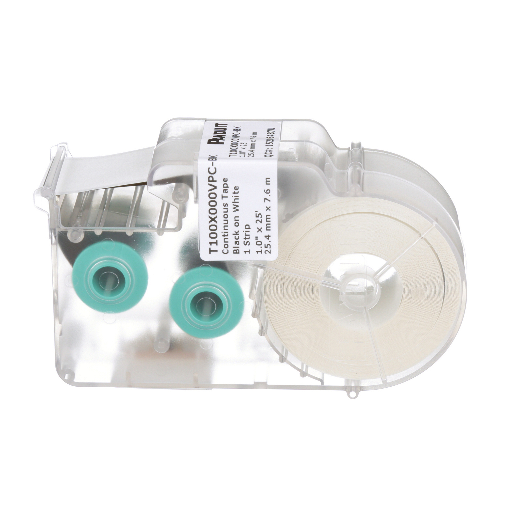 P1 T100X000VPC-BK Continuous Tape, Vinyl, White, Black, 1", PK1
