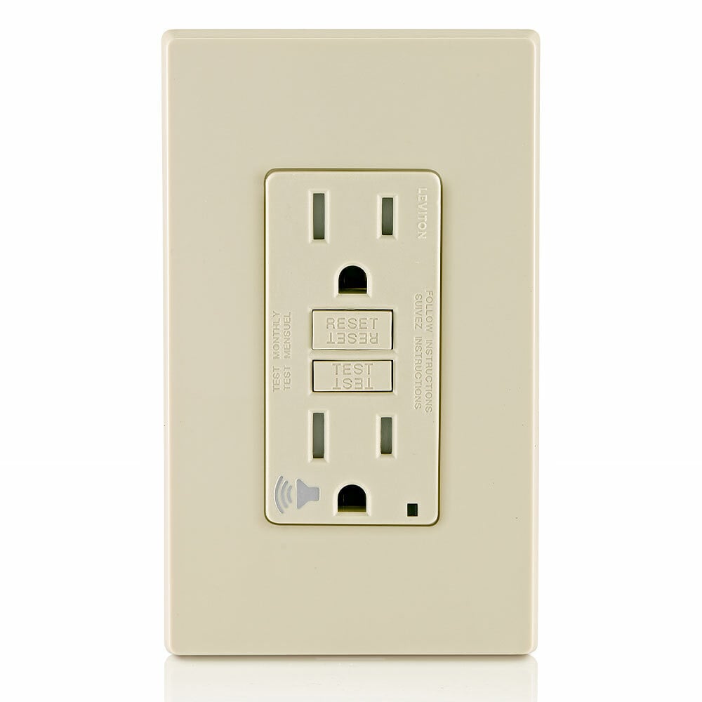 GFTA1-T Self-Test Tamper Resistant GFCI Receptacle With Audible Trip Alert, Light Almond Test, Reset Button, 125 V AC, 15 A, 2 Poles, 3 Wires, Light Almond