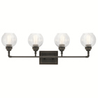 This Niles Olde Bronze 4 light bath lightfts globe style is reminiscent of fixtures found in historic metropolitan buildings, icons of the industrial era. Niles modernizes the look with clean lines for a look that works in any home.
