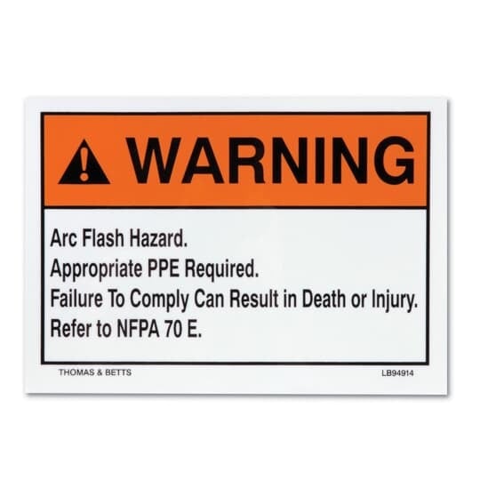 LB94914 E-Z Code Self-Sticking Safety Label, 5 in L x 7 in W, WARNING Arc Flash Hazard Legend, Black on Orange, Polyester, 25 per Pack Labels
