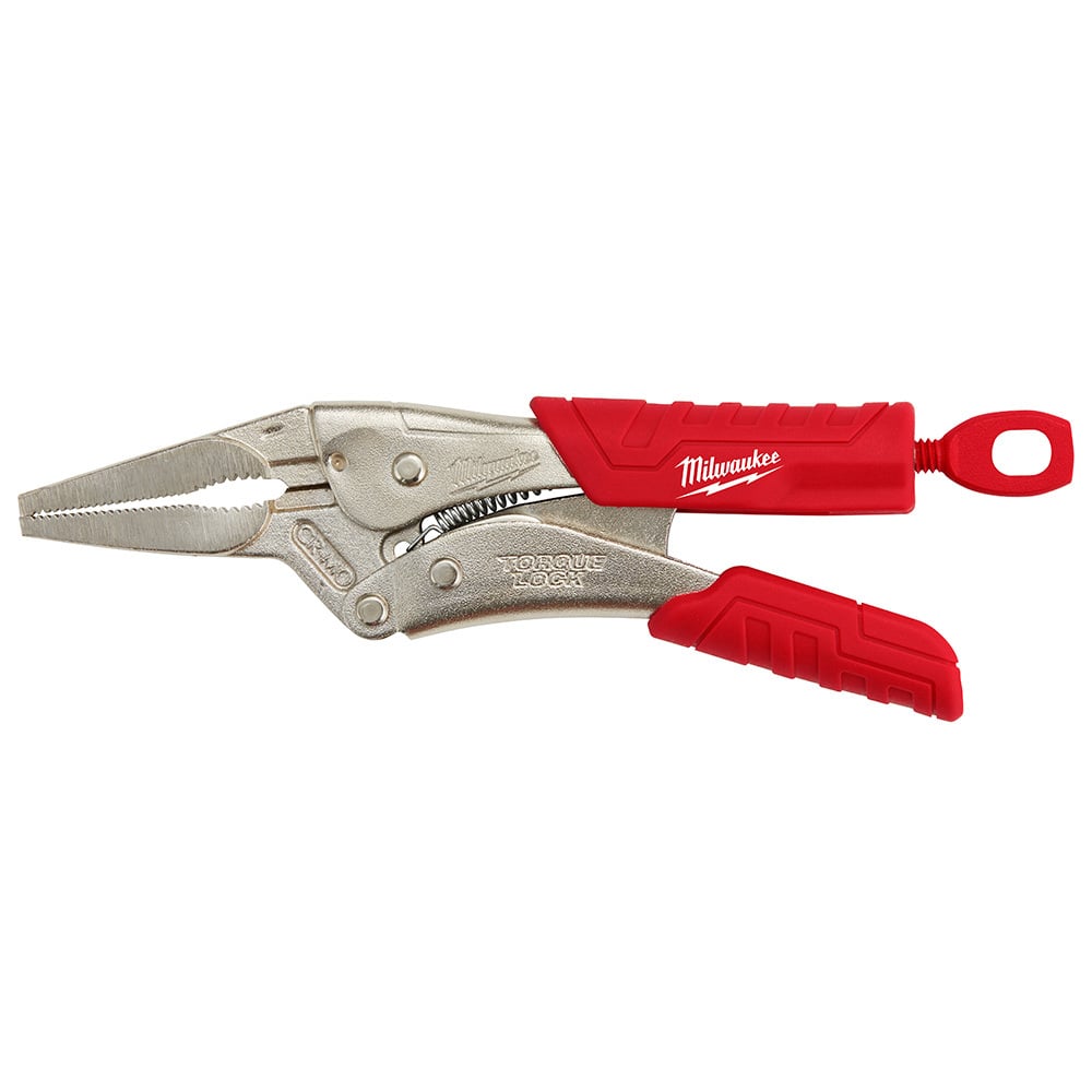 48-22-3406 Torque Lock 1-Handed Lever Locking Plier, 2-13/32 in Nominal, 1-45/64 in L x 3/16 in W x 3/16 in THK Alloy Steel Long Nose Curved Jaw, 6 in OAL