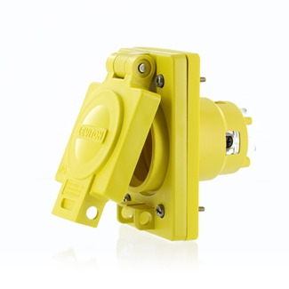 68W74 Wetguard Grounding Single Locking Inlet, 125/250 V AC, 30 A, 3 Poles, 4 Wires, Yellow