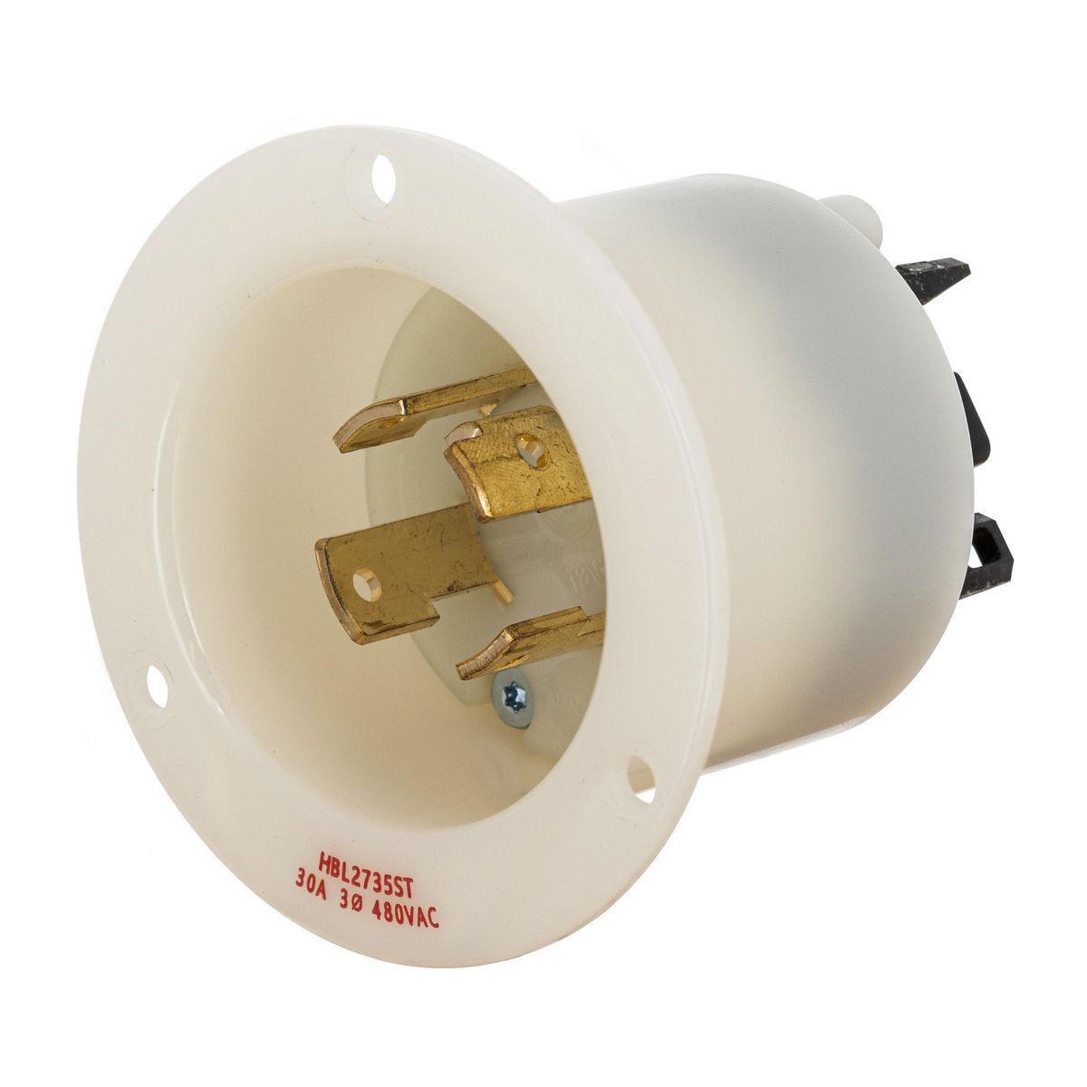 HBL2735ST HBL Flanged Inlet Locking Devices, 480 V AC, 30 A, 3 Poles, 4 Wires, White