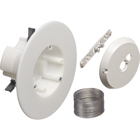 CAM-BOX kit for installation of security camera. Non-metallic, 27.0 cu. in. Rated up to 50lb on suspended ceiling or drywall in combination with dropwire. Installs with 4" hole saw. Rated 10lbs on drywall ceilings without dropwire. Rated 7lbs on walls. Box has 1/2" and 3/4" knockouts. Includes Arlington SC5.