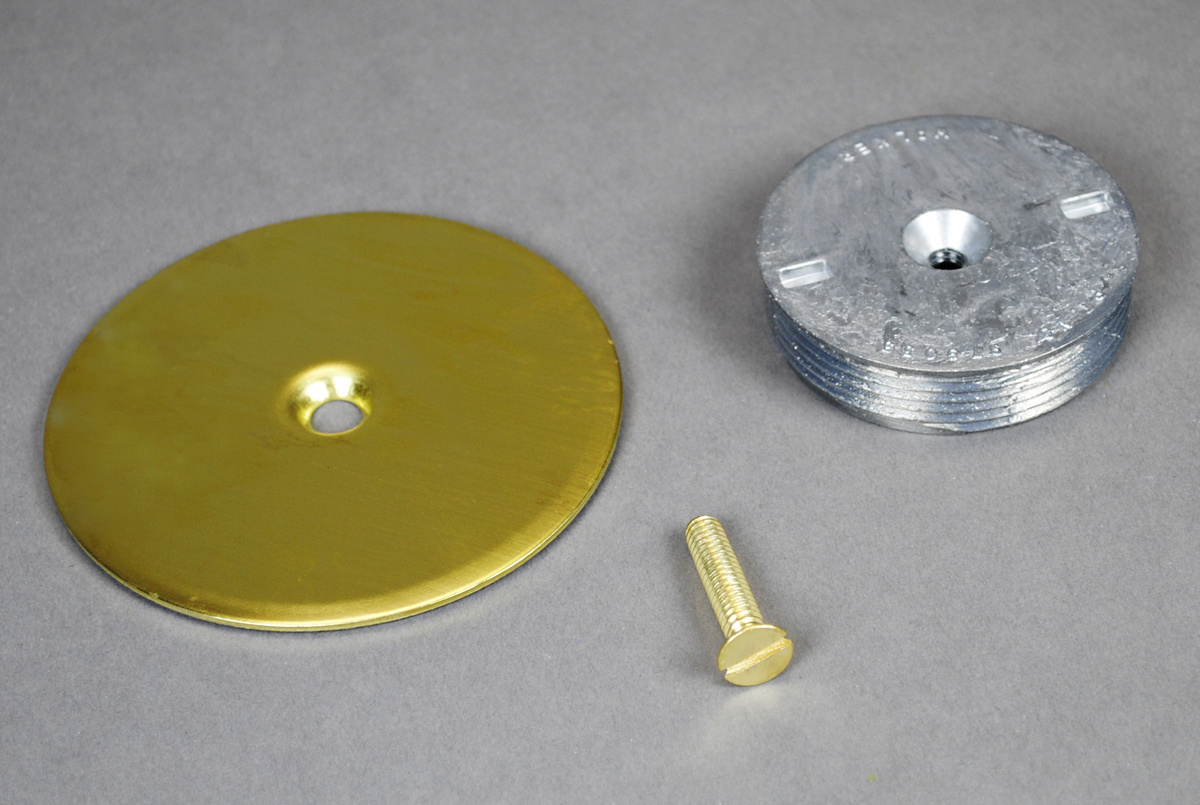 1043B 525 Blank Plate With Threaded Base, 3-1/2 in Dia, Brass/Stainless Steel