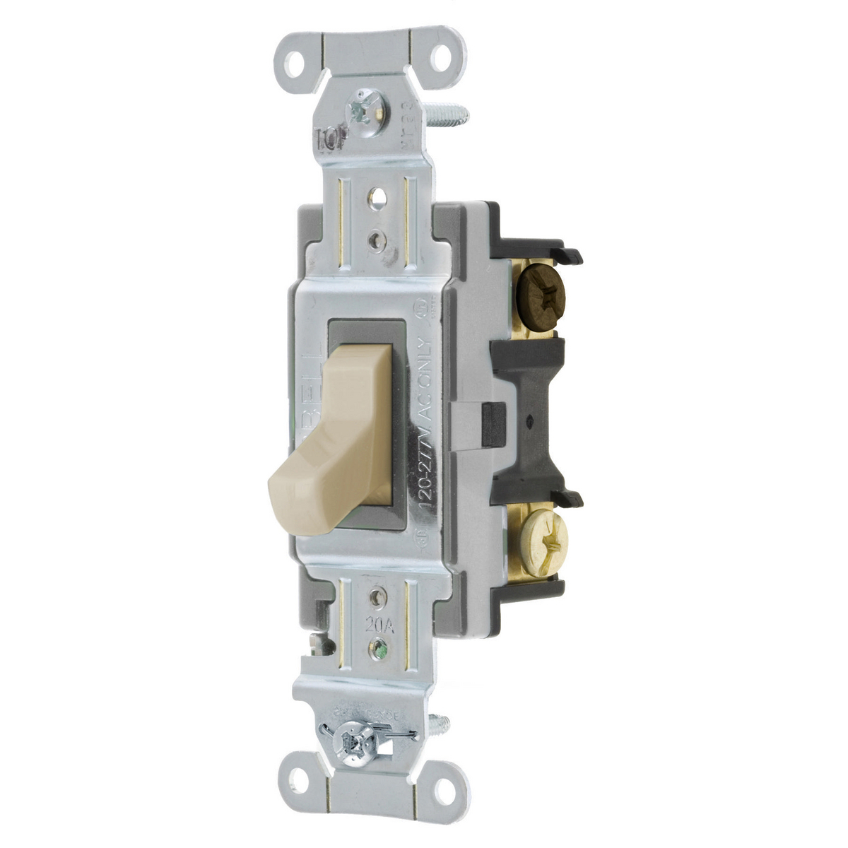CSB320AL 3-Way Standard Toggle Switch, 120/277 VAC, 20 A, 5540 W Power Rating, 2-Position Contact