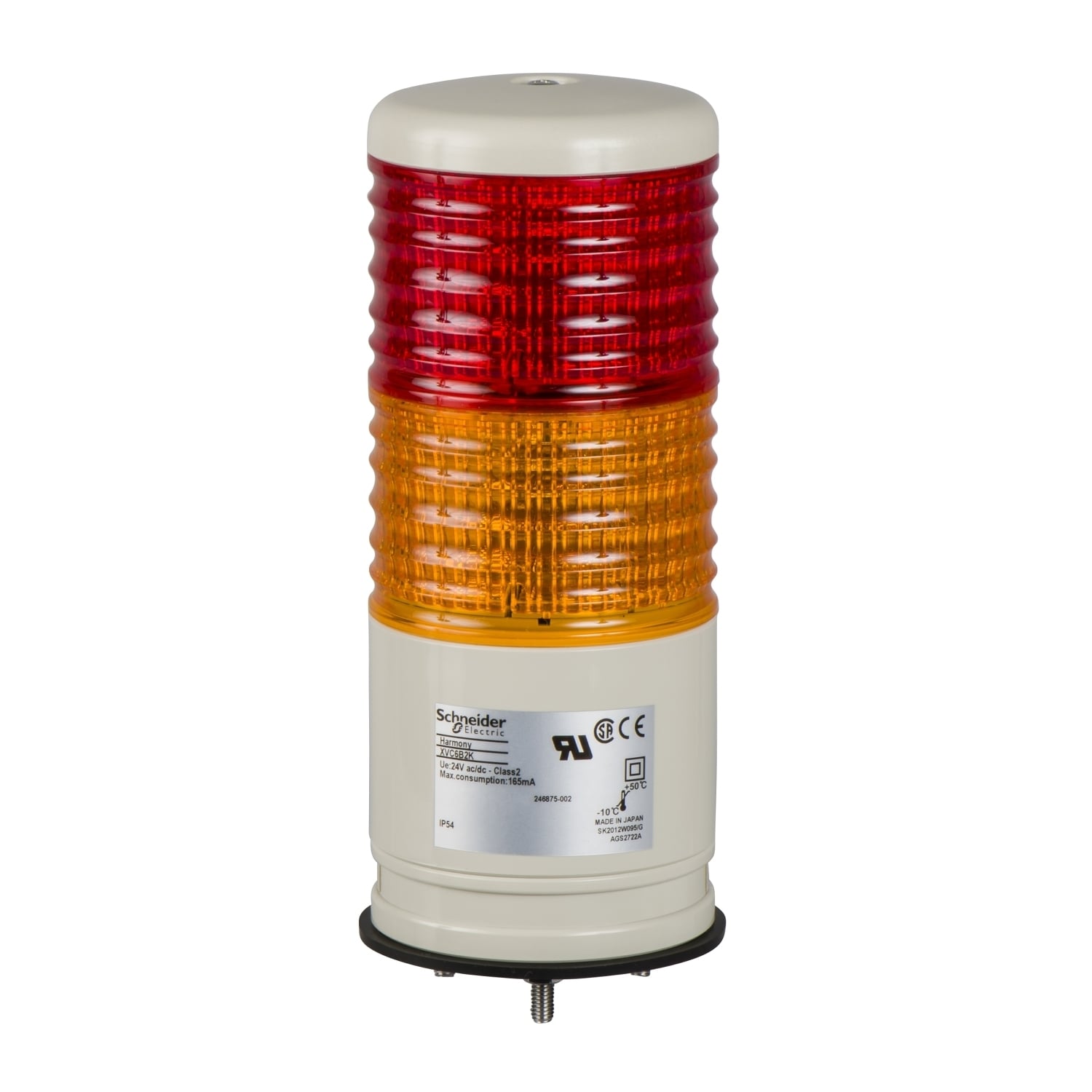 XVC6B25SK Harmony XVC Series Completed Pre-Wired Monolithic Tower Light With Buzzer, 24 V, LED Lamp, 2 Lights, Red/Orange