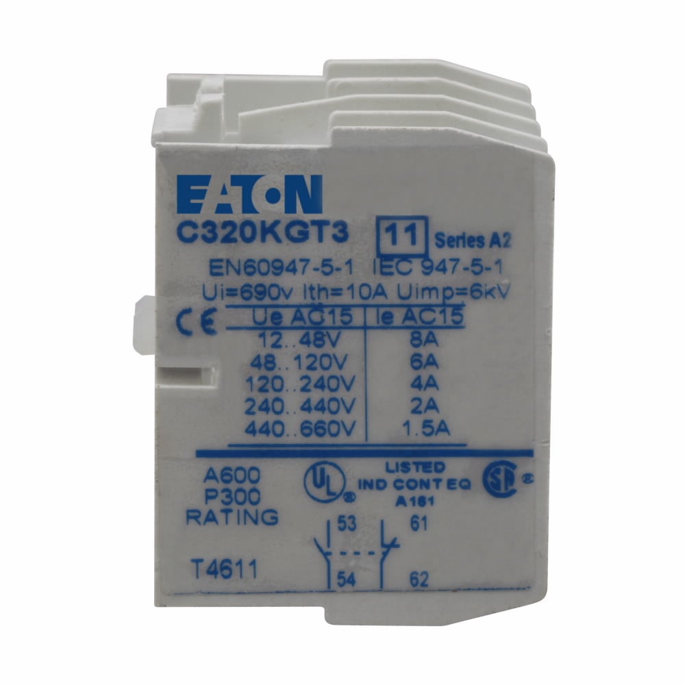 C320KGT3 Heavy Duty Auxiliary Contact Kit, 600 V AC, 10 A, 4 Contacts, Silver Cadmium Alloy