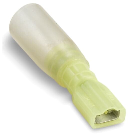 RCS10-250AX Sta-Kon Heat Shrinkable Female Disconnect, 12 to 10 AWG Conductor, 0.25 in W x 0.032 in THK Tab, Brazed Seam Barrel, Brass, Yellow, Insulated