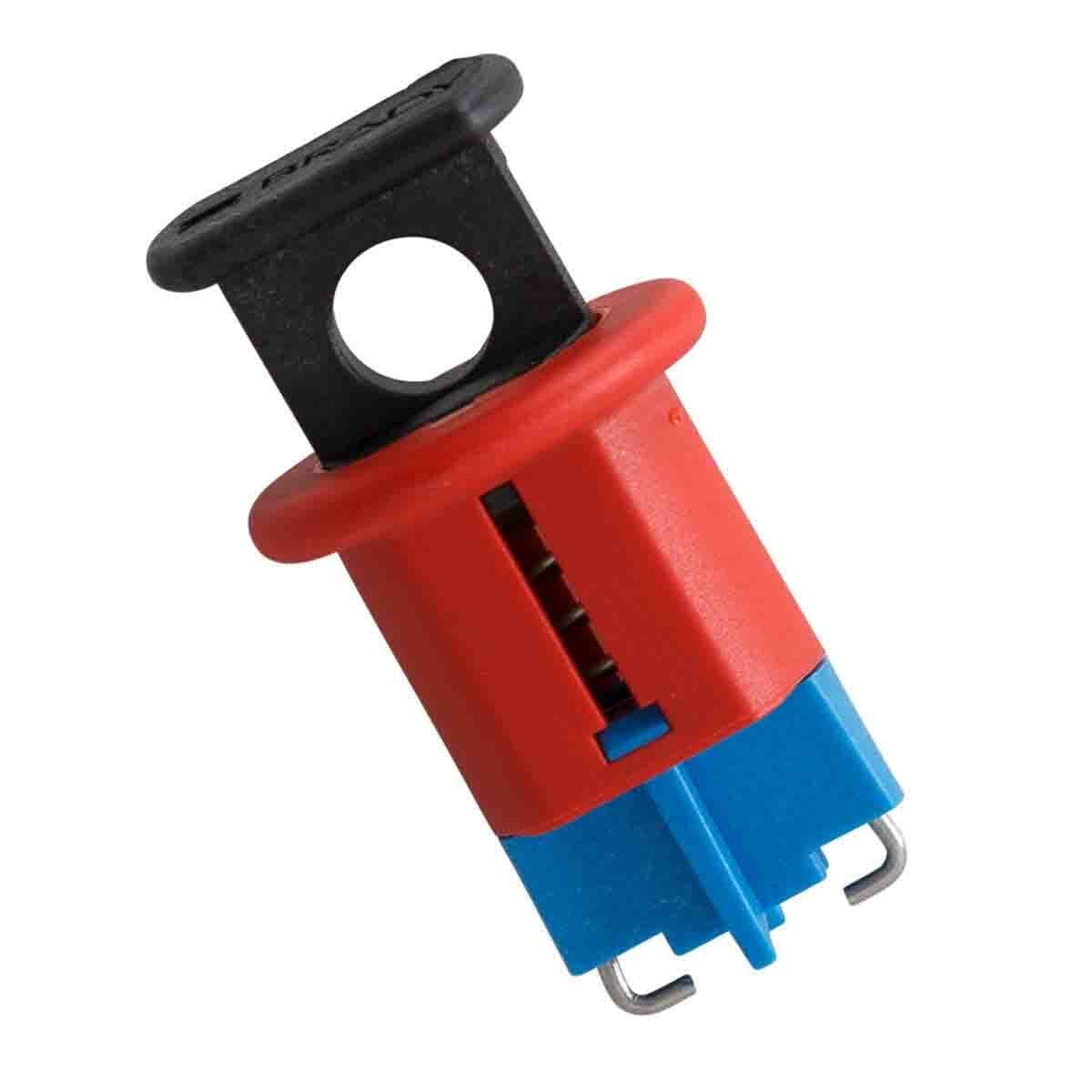 90847 DIN Style Electrical Risk Circuit Breaker Lockout With Pin-In Standard, For Use With European and Asian Equipment, Miniature Circuit Breaker Switch, 1 Padlocks, 0.32 in Dia Max Padlock Shackle, LOTO-25 Fiberglass Reinforced Nylon, Red