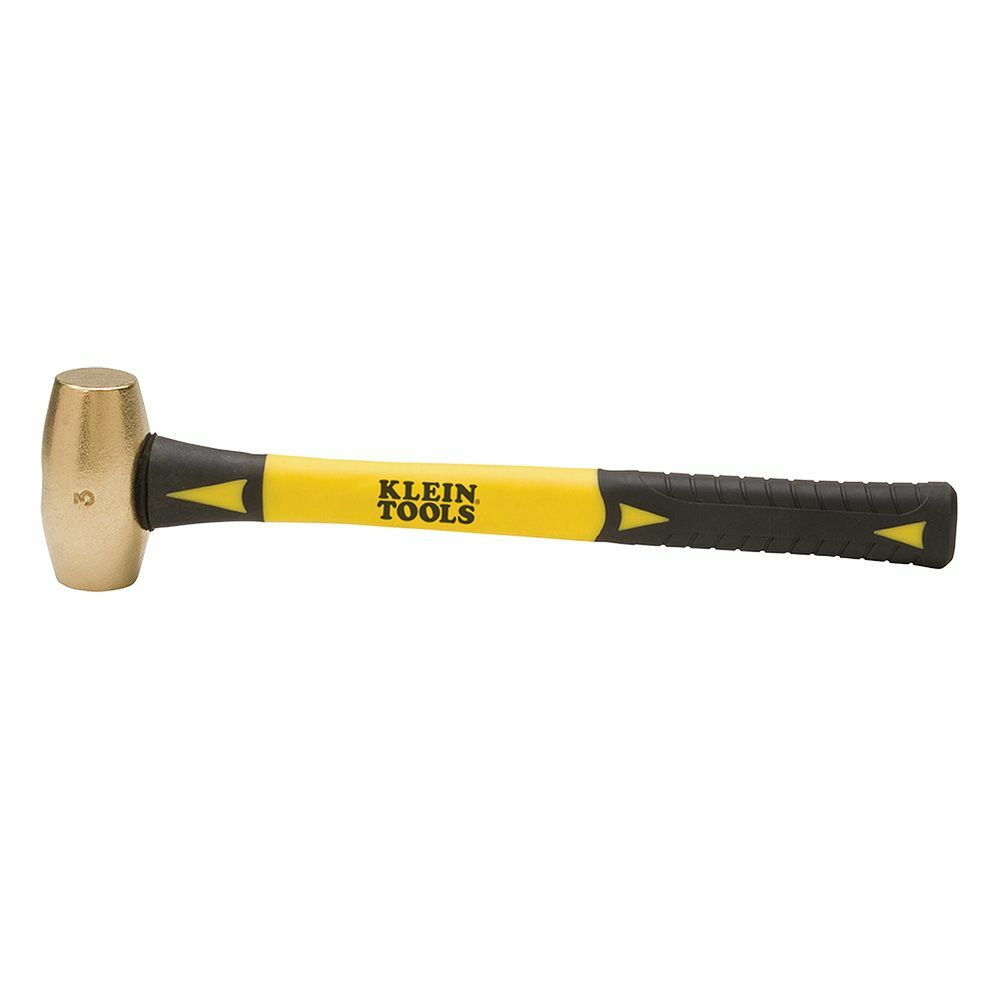 819-03 Non-Sparking Hammer, 15-3/4 in OAL, 1-27/64 in Dia, 3 lb Brass Head, Fiberglass Handle