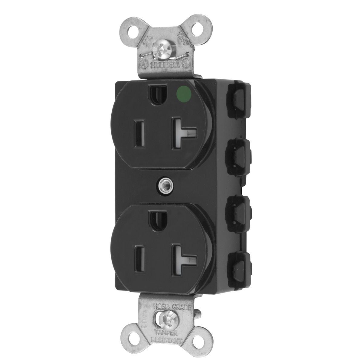 SNAP8300BKTRA 1-Phase Duplex Extra Heavy Duty Tamper-Resistant Straight Blade Receptacle, 125 V AC, 20 A, 2 Poles, 3 Wires, Black