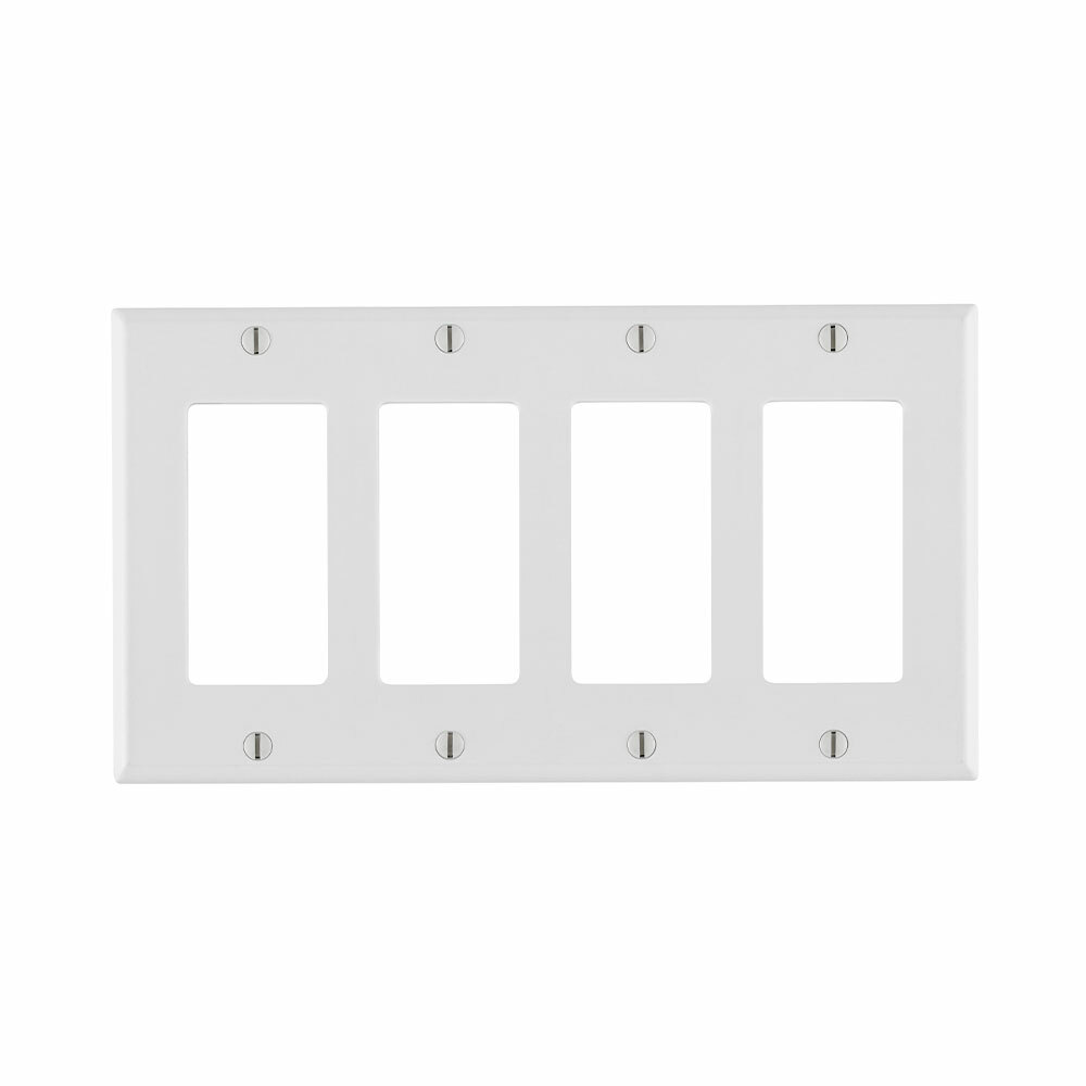 80412-W Decora Standard Size Wall Plate, 4 Gangs, 8.18 in W x 4.5 in H, Thermoset, White