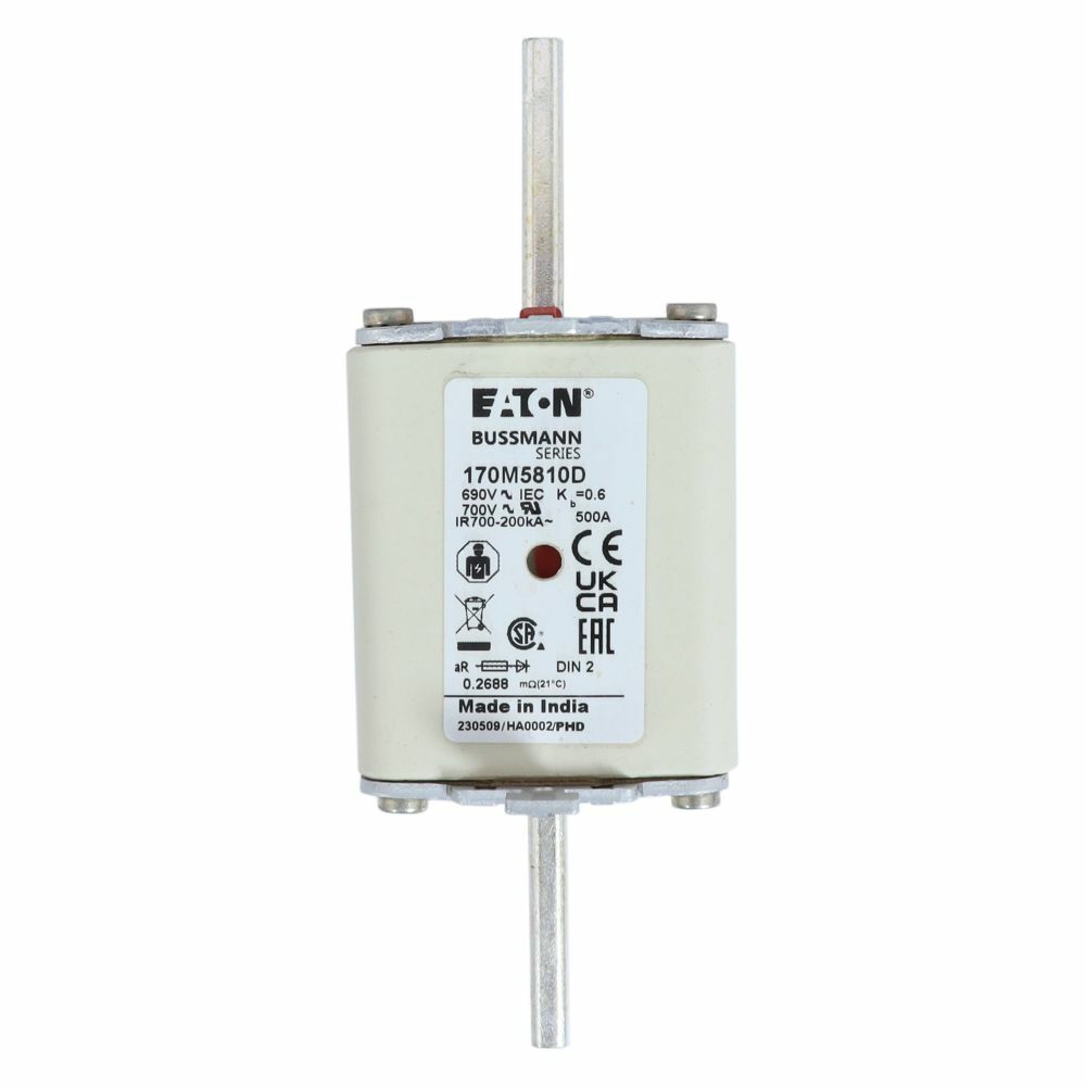 170M5810D Semi-Conductor High Speed Fuse, 500 A, 690 V, 200 kA Interrupt, Class: aR, Square Body