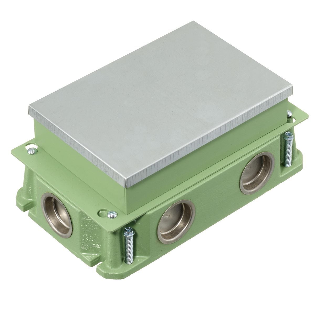 FB4233 Concrete Flush Floor Box, Cast Iron/Stamped Steel/PVC, 36.5 cu-in Capacity, 2 Gangs, (6) Knockouts, 3.4 in H x 4.91 in W x 8.13 in L