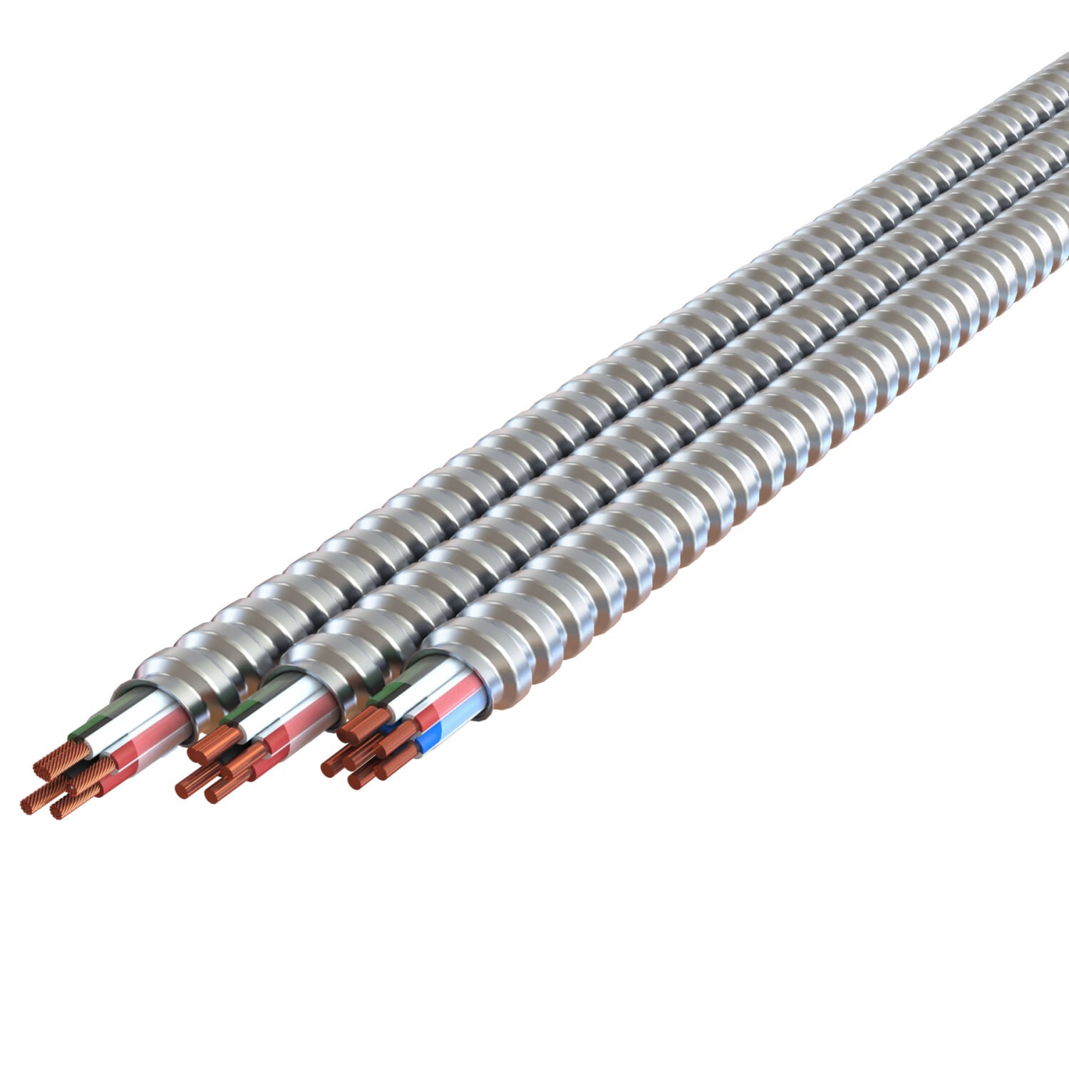 3608-60-700 MC-Plus Lite Type MC Interlocked Aluminum Strip Armor Neutral Per Phase Cable With 10-1 AWG Grounding, 10-3 AWG Neutral, 10-3 AWG Phase Conductor, Reel Packaging, 600 V, 10 AWG Solid Copper Conductor, 1000 ft L
