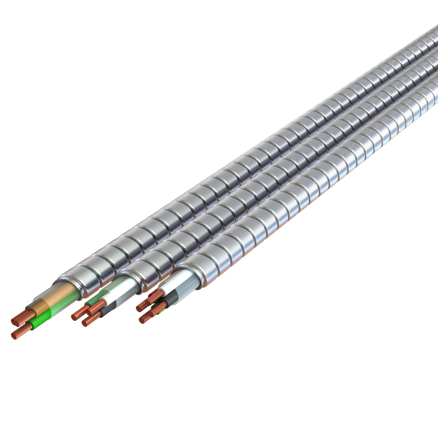 A004-60-01 MC Glide Lite Type MC Aluminum Armor Metal Clad Cable With 12/1 Green Insulated Copper Grounding Conductor, 600 V, (2) 12 AWG Solid Copper Conductor, 1000 ft L