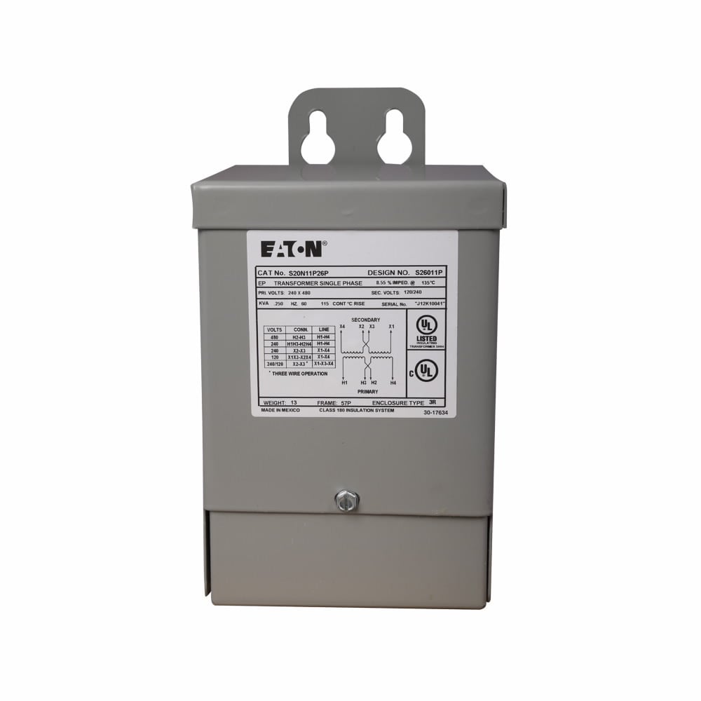 S20N11P26P General Purpose Encapsulated Transformer, 240/480 V Primary, 120/240 V Secondary, 0.25 kVA Power Rating, 60 Hz, 1 Phase
