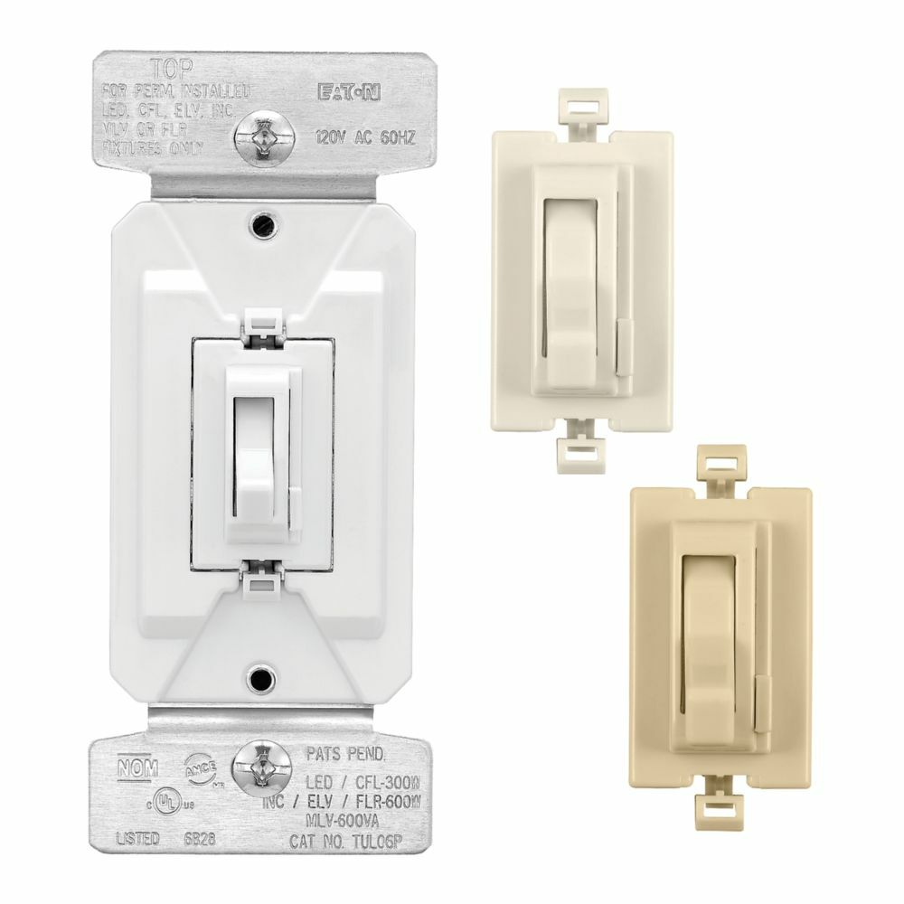 Eaton toggle dimmer, Univ. toggle dimmer w/ preset White/Ivory/Light Almond, Bo