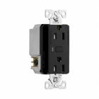 Eaton Wi-Fi smart duplex receptacle, Tamper Resistant Receptacle, Split control, duplex, 15A, Residential, 120V, Back and side wire, Push button, 60 Hz, Black, 5-15R, Two-pole, Three-wire, grounding, Decorator, WiFi
