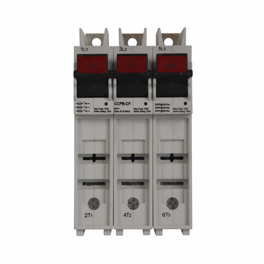 CCPB-3-100CF CUBEFuse Class CF Compact Finger Safe Circuit Protector Base, 600 VAC, 100 A, 20 hp, 50 hp, 3 Poles