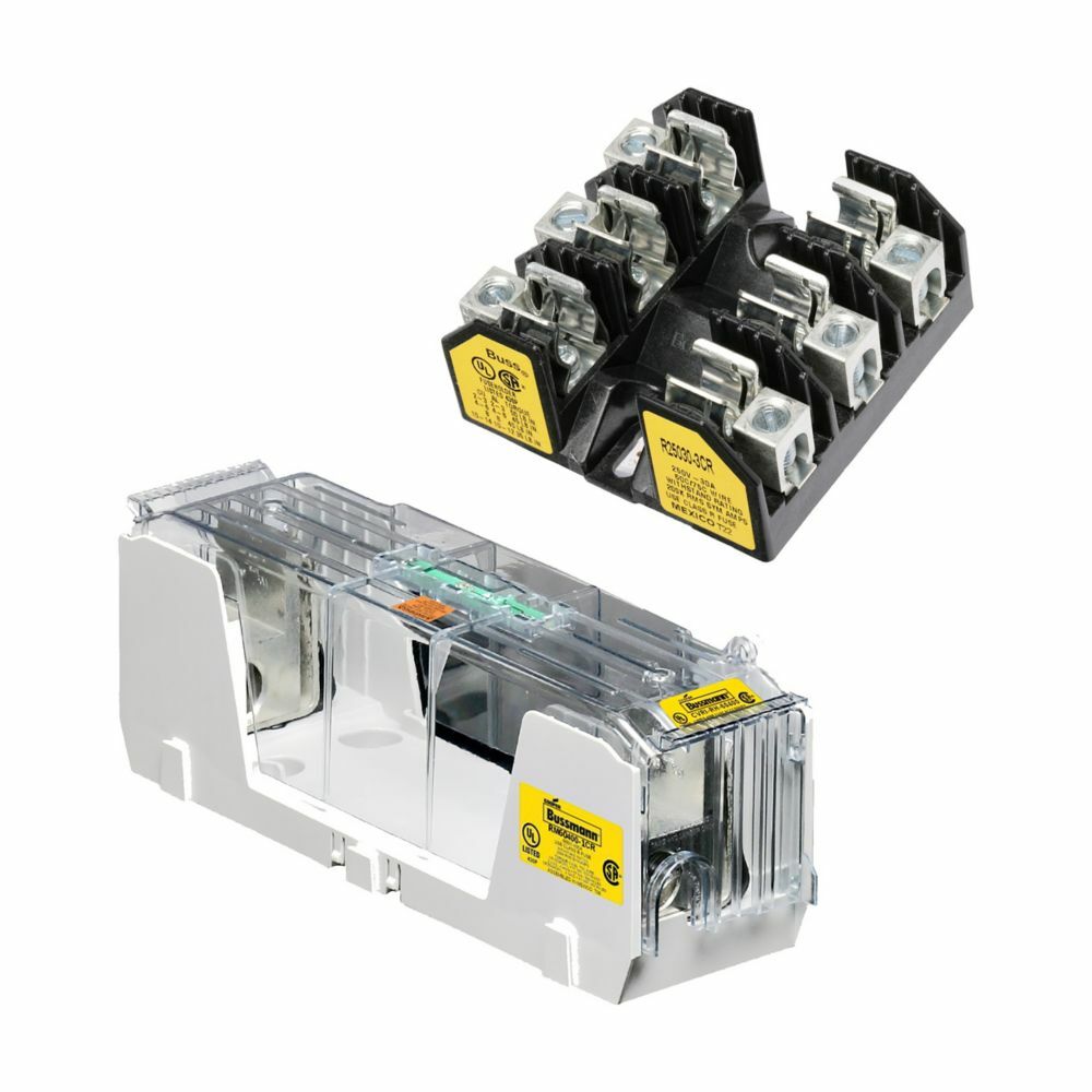 Eaton Bussmann Series RM power distribution fuse block, 600V, 60A, Box lug, Three-pole, 24