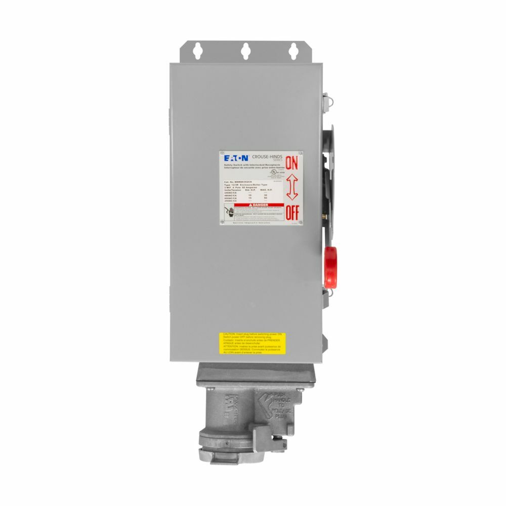 WSRD6352CH Arktite Grounding Style 2 Fusible Interlocked Receptacle, 480/600 VAC, 60 A, 4 Poles, 3 Wires, Gray/Natural