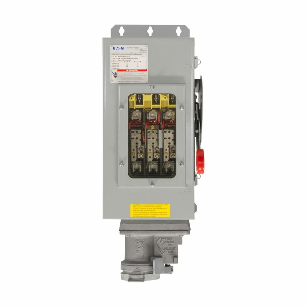 WSRDW6352CH Arktite Grounding Style 2 Fusible Interlocked Receptacle With Enclosed Disconnect Switch, Windowed Door, 480/600 VAC, 60 A, 4 Poles, 3 Wires, Gray/Natural