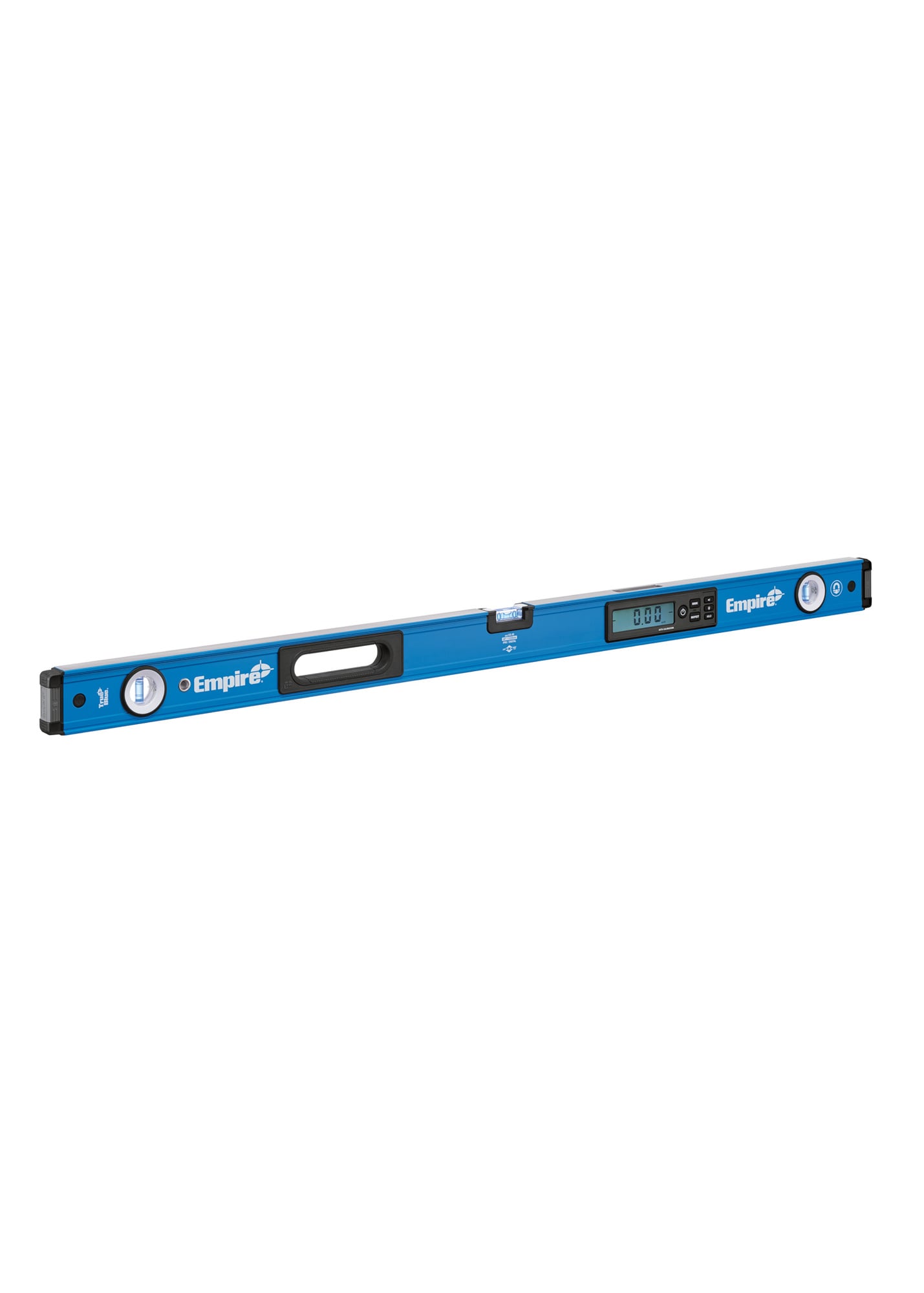 EM105.48 Empire True Blue E105 Magnetic Digital Box Level, 48 in L, 3 Vials, Aluminum, (1) Level/(2) Plumb Vial Position, 0.0005 in/in Accuracy
