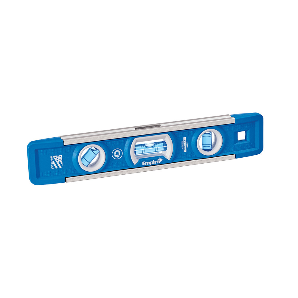 EM81.9 E81 Magnetic Torpedo Level, 9 in L, 3 Vials, Polycast, (1) Level/(1) 45 deg/(1) Plumb Vial Position, 0.0005 in Accuracy