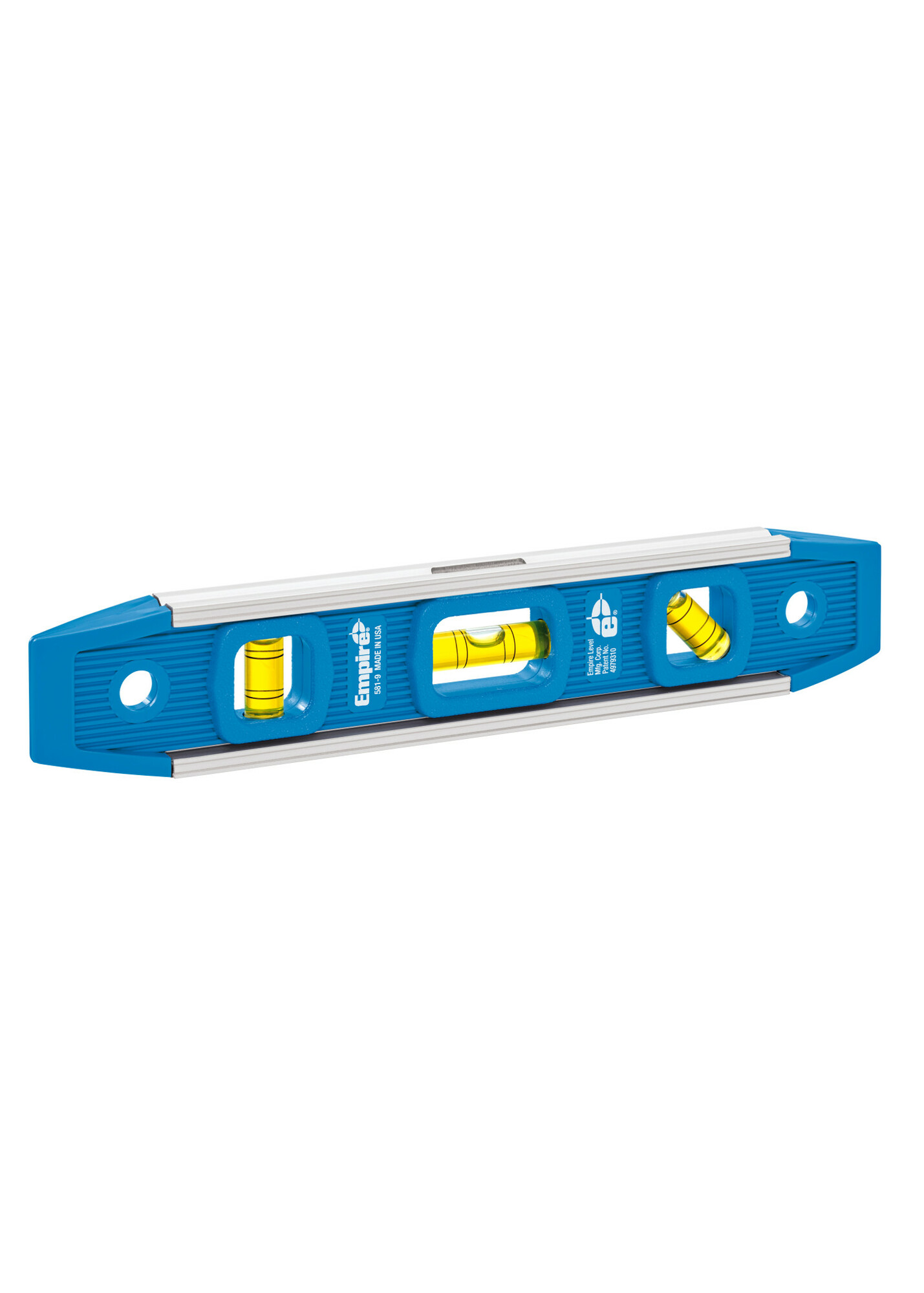 581-9 Magnetic Torpedo Level, 9 in L, 3 Vials, Polycast, (1) Level/(1) 45 deg/(1) Plumb Vial Position, 0.001 in Accuracy