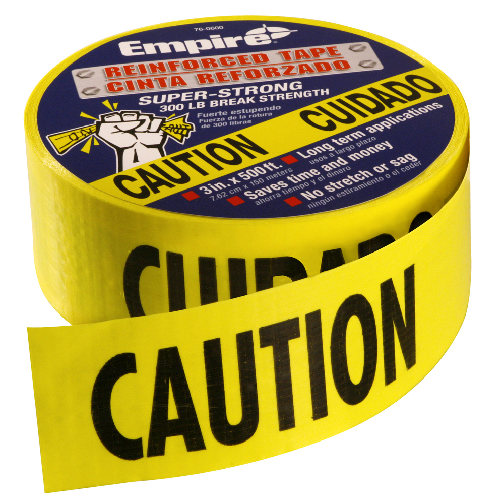 76-0600 Reinforced Barricade Tape, Yellow, 500 ft L 3 in W, Caution/Cuidado Legend, Plastic