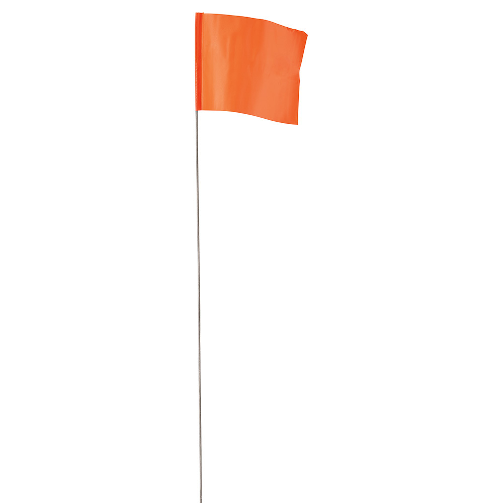 78-002 Contractor Grade Stake Flag, 2-1/2 in H 3-1/2 in W, 21 in OAL, Orange, Metal/Plastic