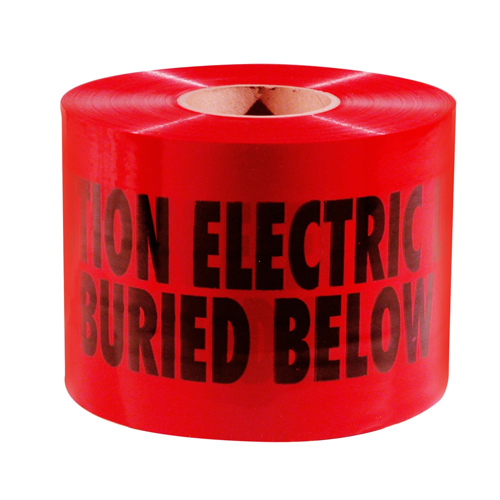 22-130 Standard Non-Detectable Tape, Black Ink/Red, 1000 ft L x 6 in W, Caution Electric Line Buried Below Legend, Polyethylene