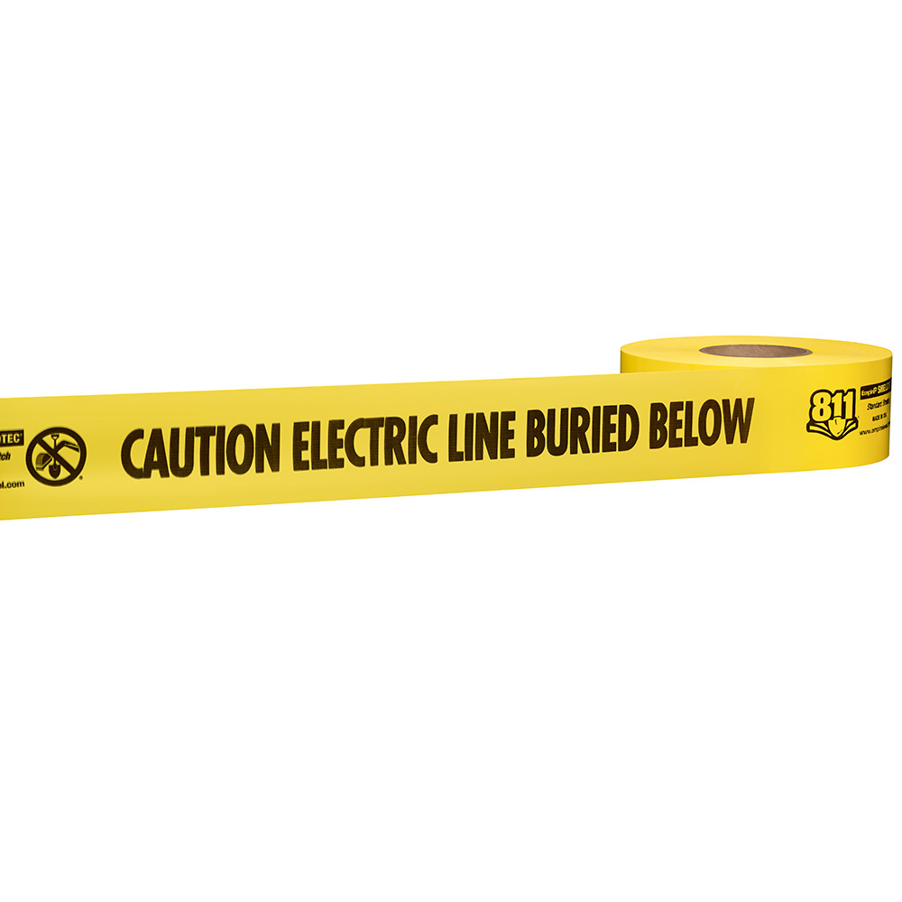22-205 Empire ShieldTec Non-Detectable Standard Warning Tape, Yellow, 1000 ft L x 6 in W, Caution Electric Line Buried Below Legend, Polyethylene