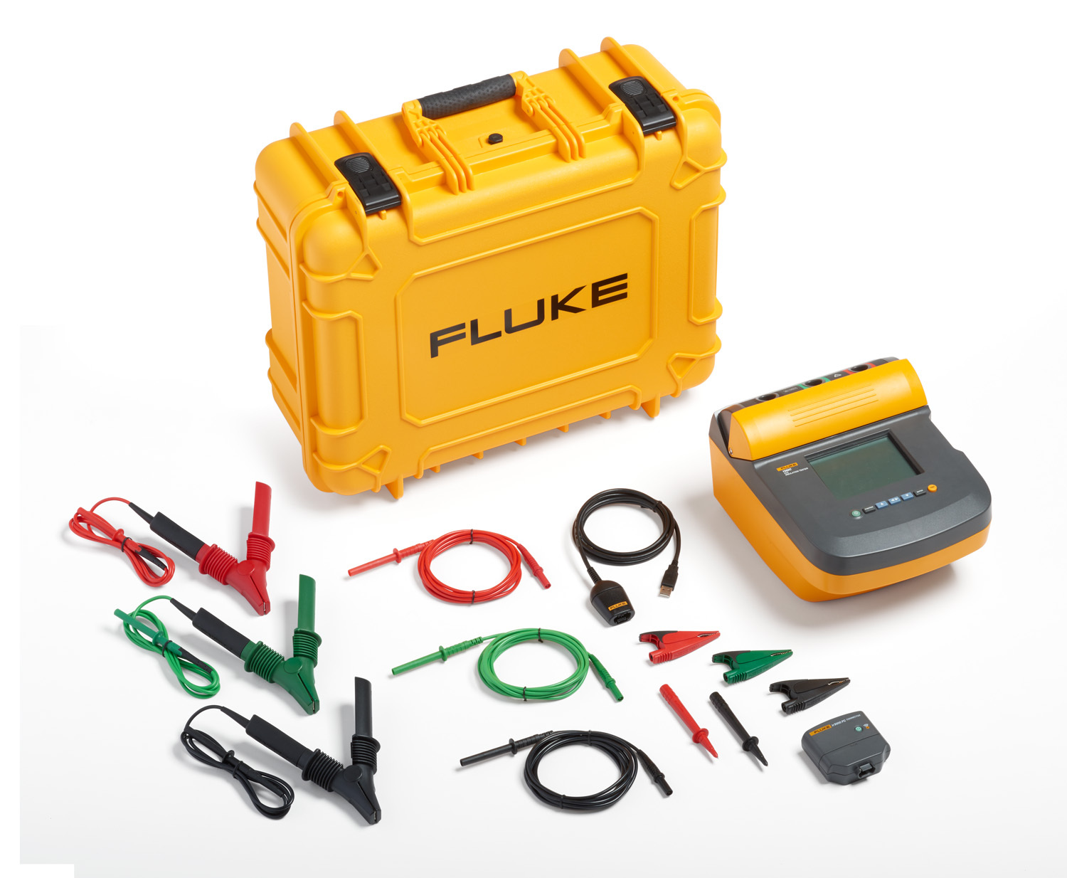 FLUKE-1550C-FC-Kit-w/IR3000 Insulation Tester Kit, 250/500/1000/2500/5000 V AC, 10 % Accuracy, Digital LCD/Analog Display, CAT IV 600 V, CAT III 1000 V
