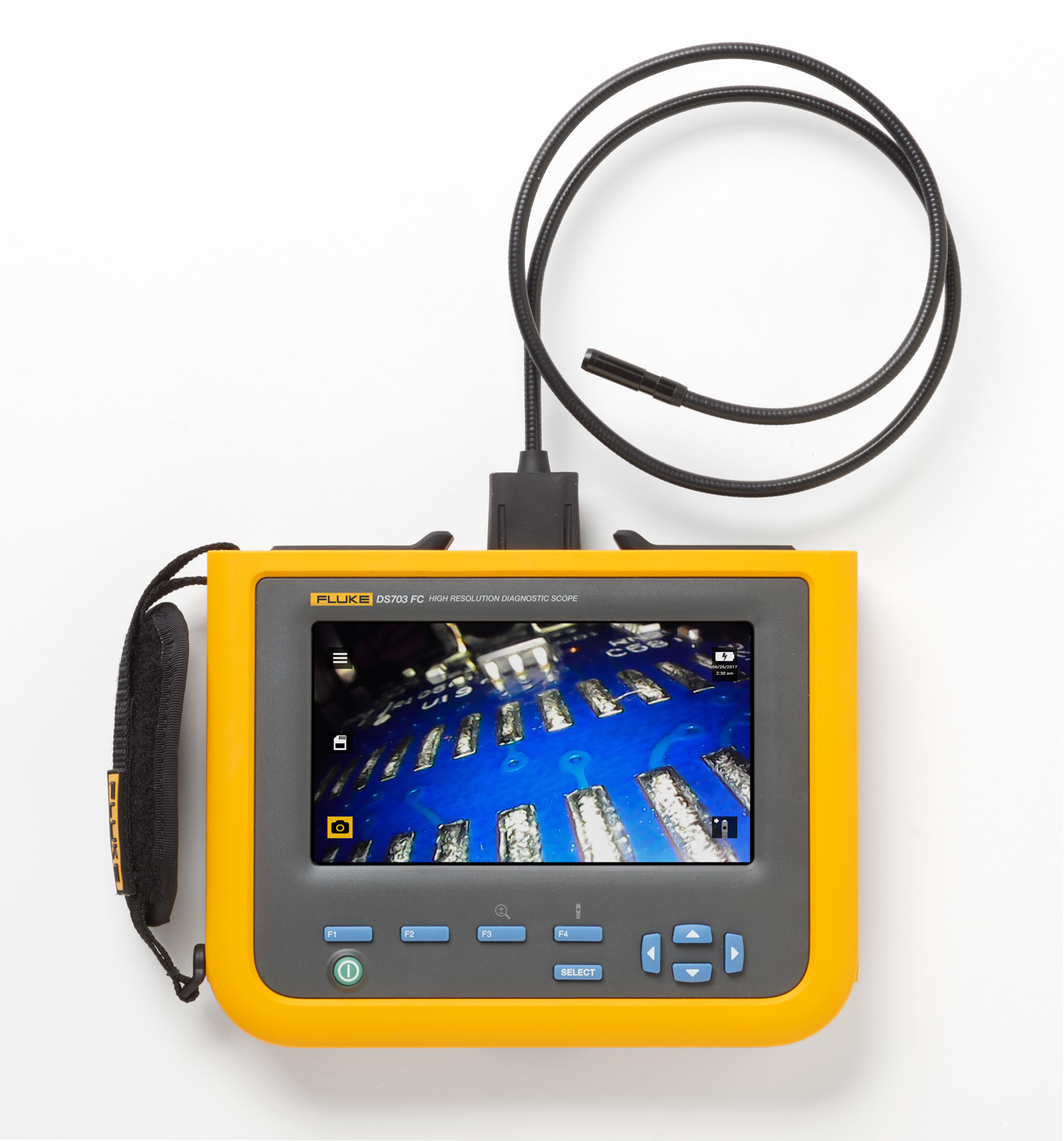 FLK-DS703-FC Detachable High Resolution Semi-Ridged Waterproof Diagnostic Videoscope With Semi-Rigid Probe, 0.33 in Dia x 3.94 ft L Probe, 7 in LCD Display, Elastomer Coated Steel