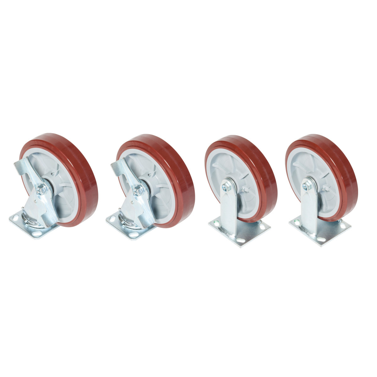CRSL8 Locking Swivel and Rigid Caster Kit With 2R2S Side Lock, 8 in Wheel Dia, 2 in Wheel Tread, 2-3/4 x 3-1/2 in Caster Bolt Pattern, 900 lb Dynamic Load Capacity, Polyurethane/Polyolefin