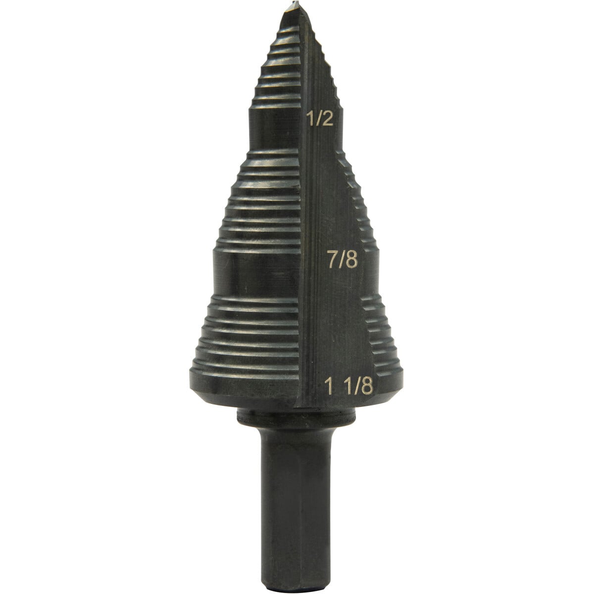 GSB09 Multi-Hole Step Drill Bit, 3/16 in Dia Min Hole, 1/8 in Dia Max Hole, 4 Steps, Mild Steel