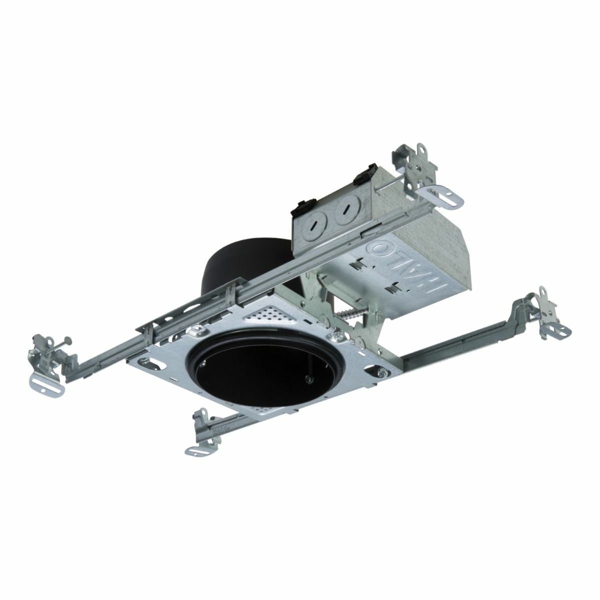1437MWBB Halo 35 deg Tilt Diffuse Lens Round Pinhole Trim, 4 in ID, LED Lamp, For Use With E44MR16ICAT 6 in Ultra-Shallow Recessed Low Voltage New Construction Housing, Metal
