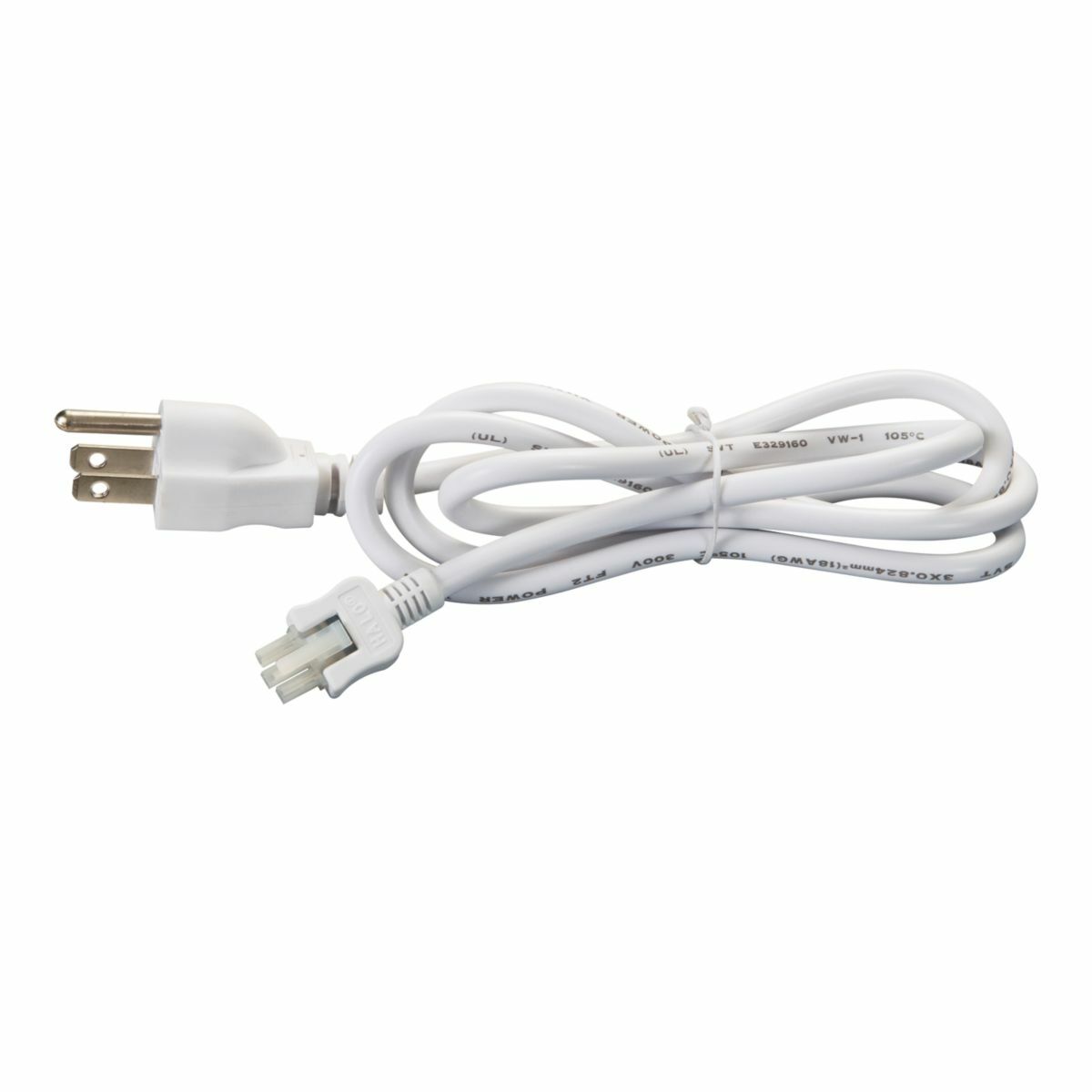 HU105P Halo Power Cord, 48 in L, For Use With HU10 Series Integrated Driver LED Undercabinet, Aluminum, White