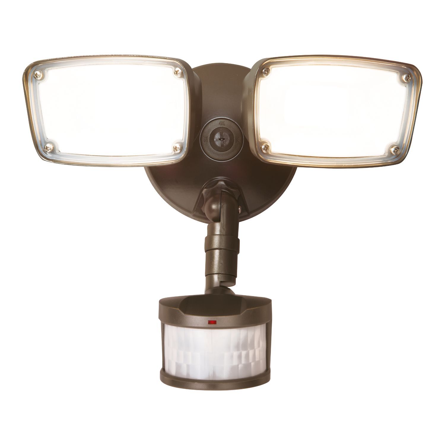 MST203T27B Halo Small Twin Head Floodlight With SeleCCTable 3 Colors Switch and Motion Sensor, (2) LED Lamp, 22.8 W Fixture, 120 V AC, Die Cast Aluminum Housing