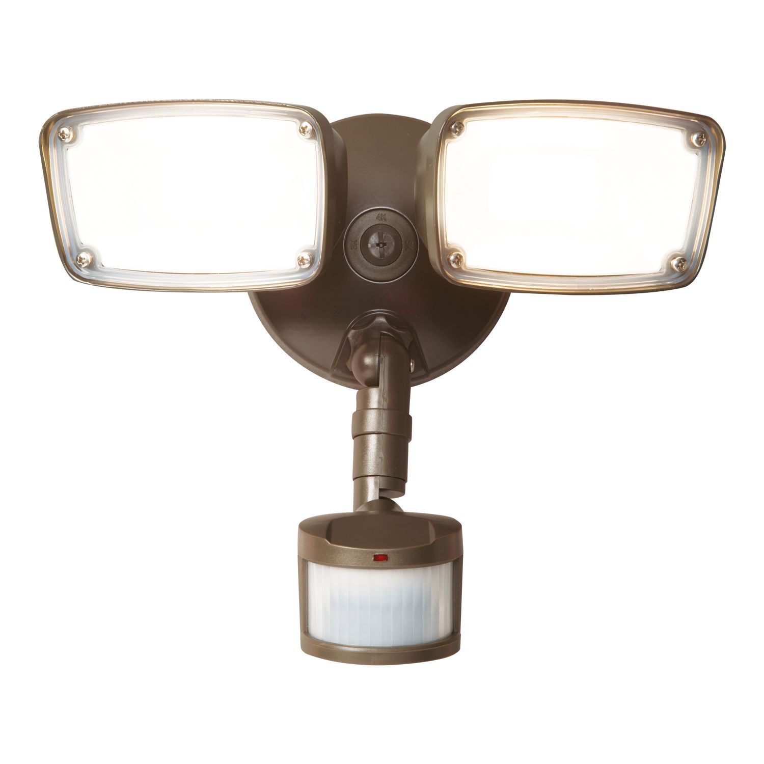 MST203T18B Halo Small Twin Head Floodlight With SeleCCTable 3 Colors Switch and Motion Sensor, (2) LED Lamp, 22.8 W Fixture, 120 V AC, Die Cast Aluminum Housing